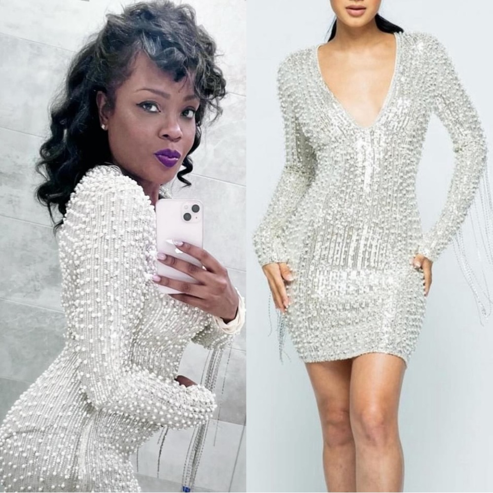 Pearls & Sequin Midi Dress